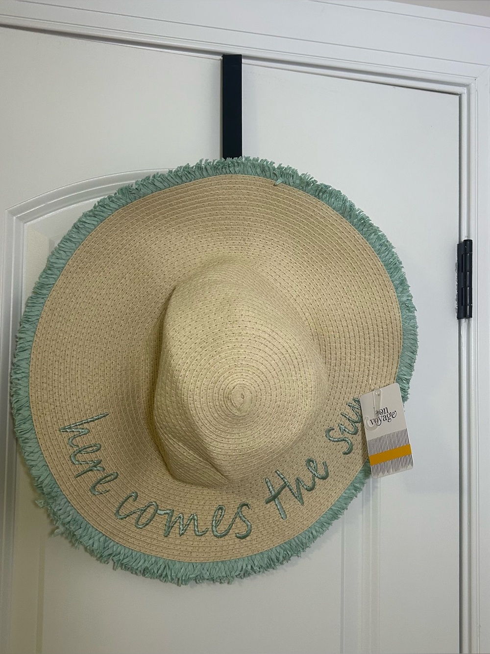 Bon Voyage Here Comes The Sun Women’s Embroidered Wide Brim Beach Hat NWT